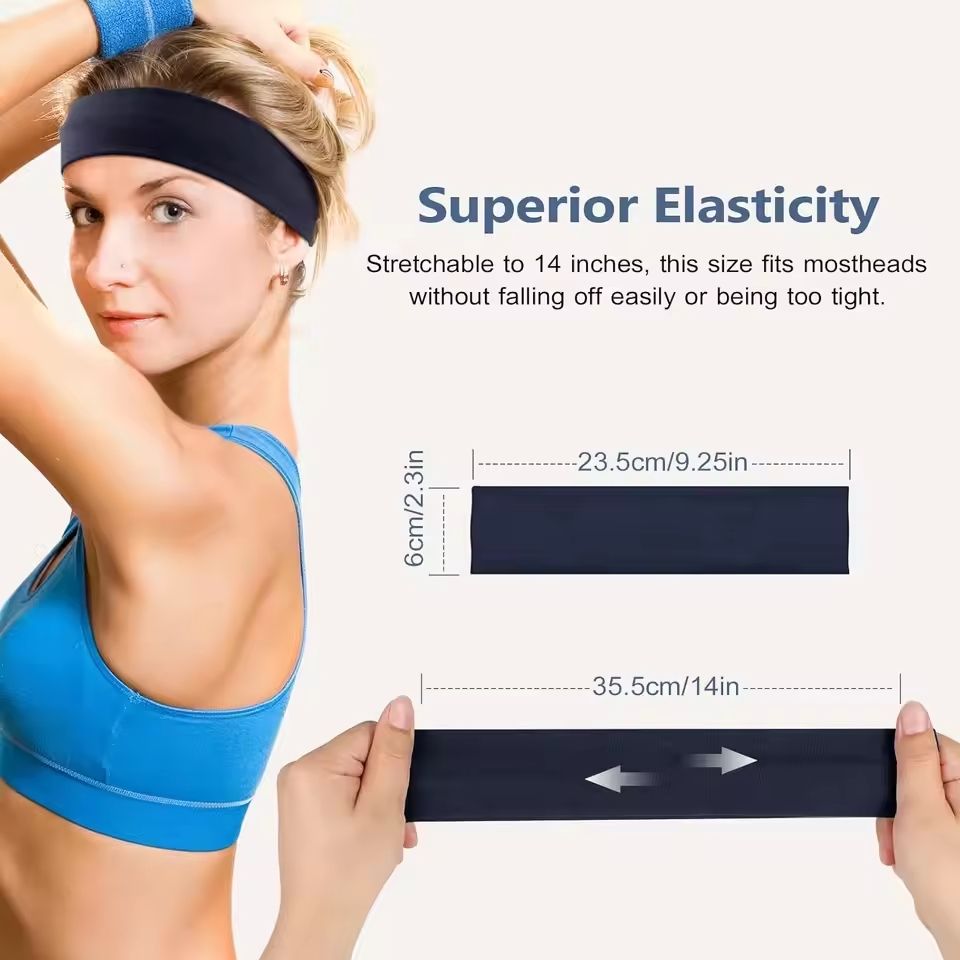 6pcs Basic Solid Color Sports Yoga Headband  Sweat Absorbing Elastic Hair Bands For Men And Women 1