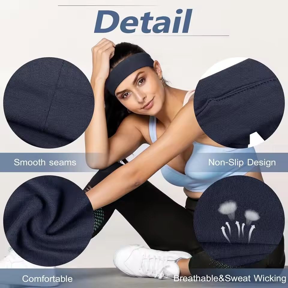6pcs Basic Solid Color Sports Yoga Headband  Sweat Absorbing Elastic Hair Bands For Men And Women 2