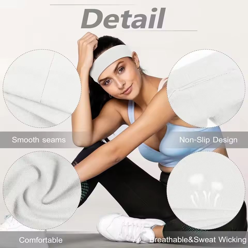6pcs Basic Solid Color Sports Yoga Headband  Sweat Absorbing Elastic Hair Bands For Men And Women 4