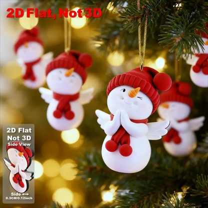 Cute Angel Snowman Decorations, Red and White Christmas Snowmen, Car Rearview Mirror Hanging Ornament