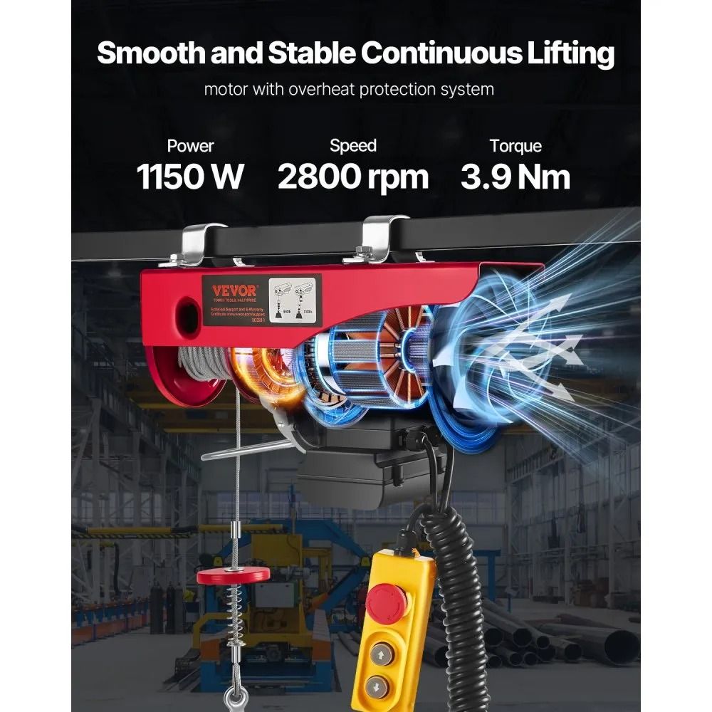 Lifting Capacity Electric Hoist Steel Wire Winch Single Cable Lifting Height Wired Remote Pure Copp 1