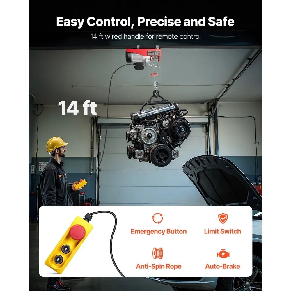 Lifting Capacity Electric Hoist Steel Wire Winch Single Cable Lifting Height Wired Remote Pure Copp 3