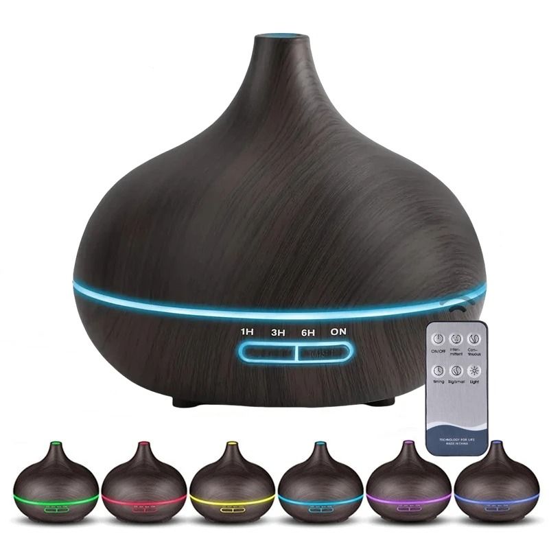 550ml Wood Grain USB Aroma Diffuser with Remote Control and LED Lights – Essential Oil Air Humidifier