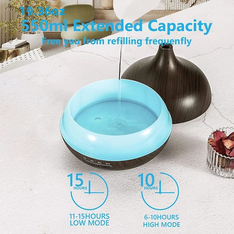550ml Wood Grain USB Aroma Diffuser With Remote Control And LED Lights  Essential Oil Air Humidifie 3