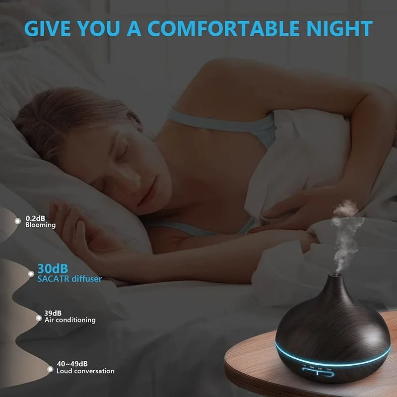 550ml Wood Grain USB Aroma Diffuser With Remote Control And LED Lights  Essential Oil Air Humidifie 6