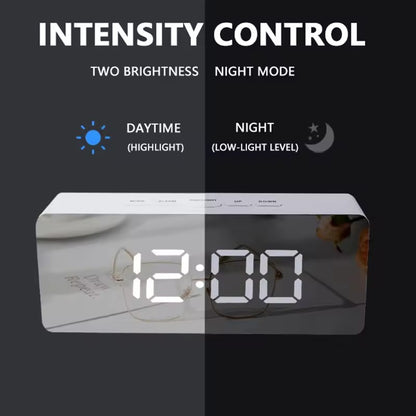 Mirror LED Digital Alarm Clock Temperature Display Smart Night Light Bedroom Vanity Office Use 3