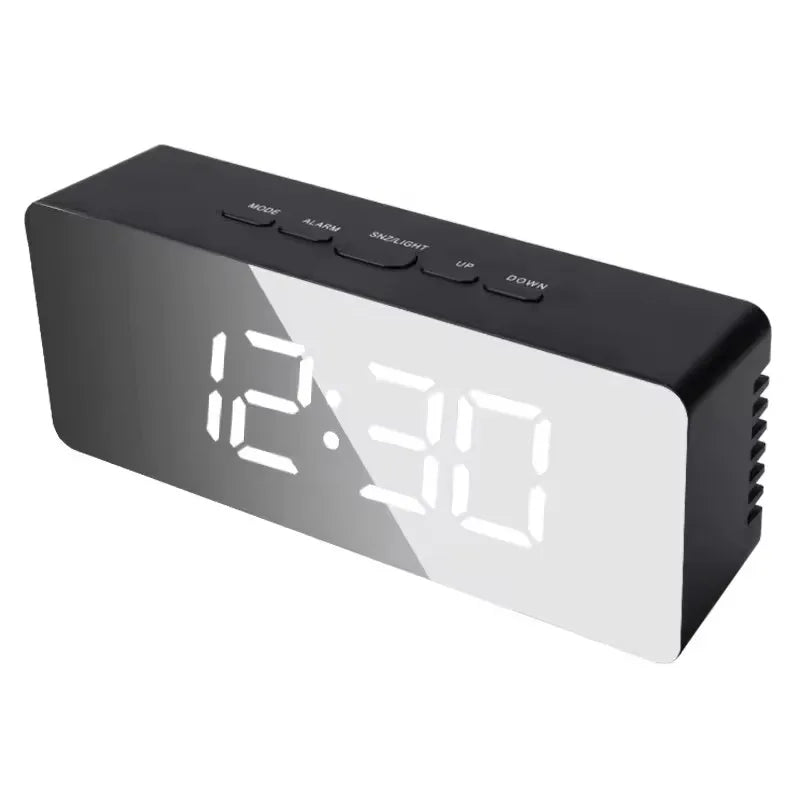 Mirror LED Digital Alarm Clock Temperature Display Smart Night Light Bedroom Vanity Office Use 5