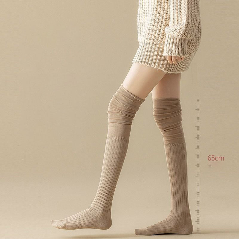 Knee High Socks For Women Thin Long Stacked Socks High Elasticity Stockings Solid Colour Patchwork