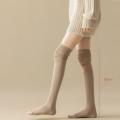 Knee High Socks For Women Thin Long Stacked Socks High Elasticity Stockings Solid Colour Patchwork