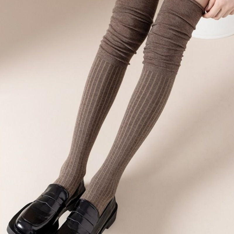 Knee High Socks For Women Thin Long Stacked Socks High Elasticity Stockings Solid Colour Patchwork