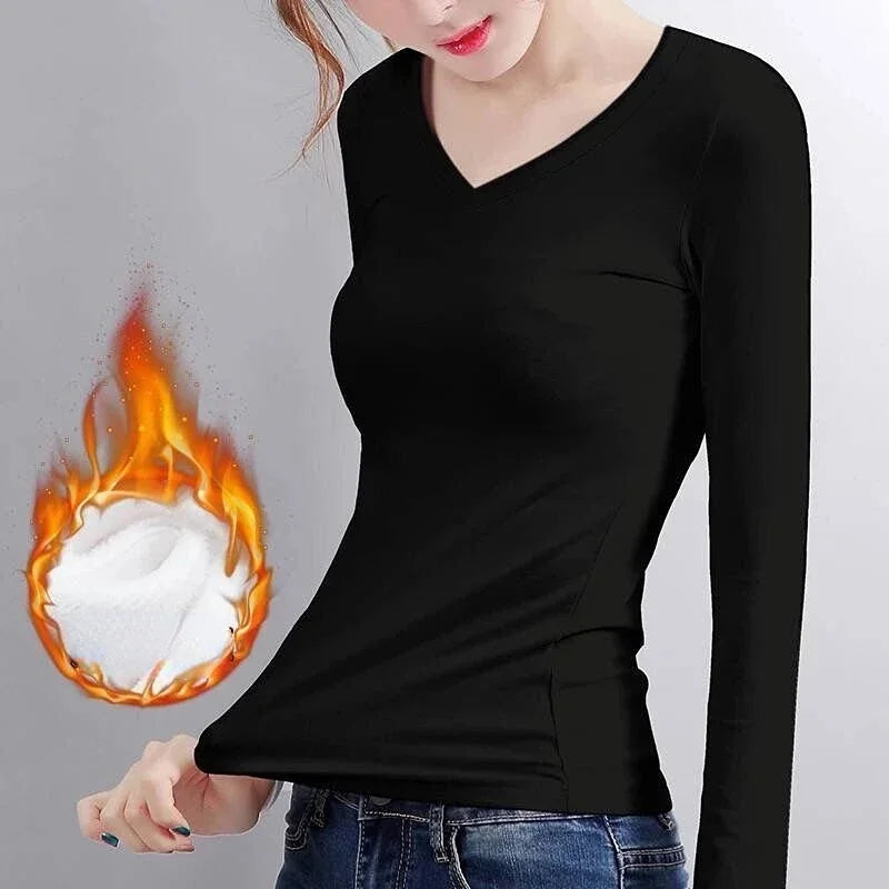 Womens Thermal Winter Underwear Turtleneck Bottom Shirt Solid Semi High Collar Long Sleeve Basic TS 2