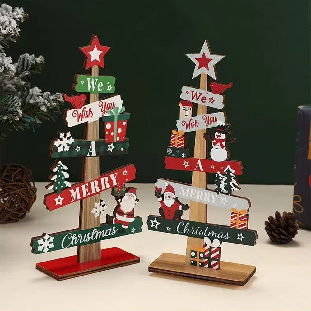 Santa Claus Wooden Christmas Tree Ornament Snowman Merry Christmas Home Decor New Year Tabletop Orn 1
