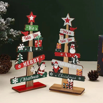 Santa Claus Wooden Christmas Tree Ornament Snowman Merry Christmas Home Decor New Year Tabletop Orn 1