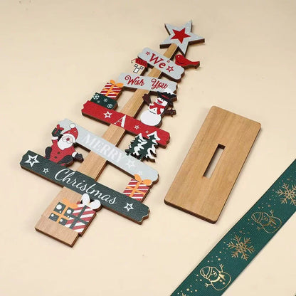Santa Claus Wooden Christmas Tree Ornament Snowman Merry Christmas Home Decor New Year Tabletop Orn 3