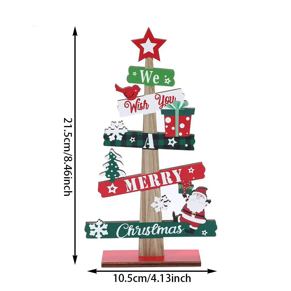 Santa Claus Wooden Christmas Tree Ornament Snowman Merry Christmas Home Decor New Year Tabletop Orn 4