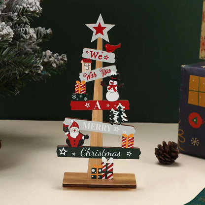 Santa Claus Wooden Christmas Tree Ornament Snowman Merry Christmas Home Decor New Year Tabletop Orn 5