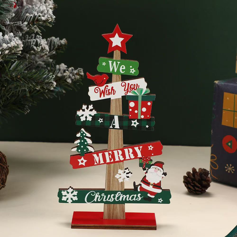Santa Claus Wooden Christmas Tree Ornament Snowman Merry Christmas Home Decor New Year Tabletop Orn 6