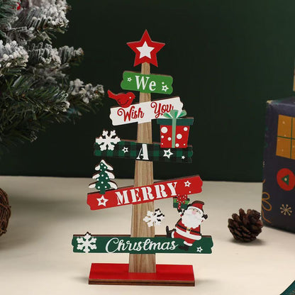Santa Claus Wooden Christmas Tree Ornament Snowman Merry Christmas Home Decor New Year Tabletop Orn 6