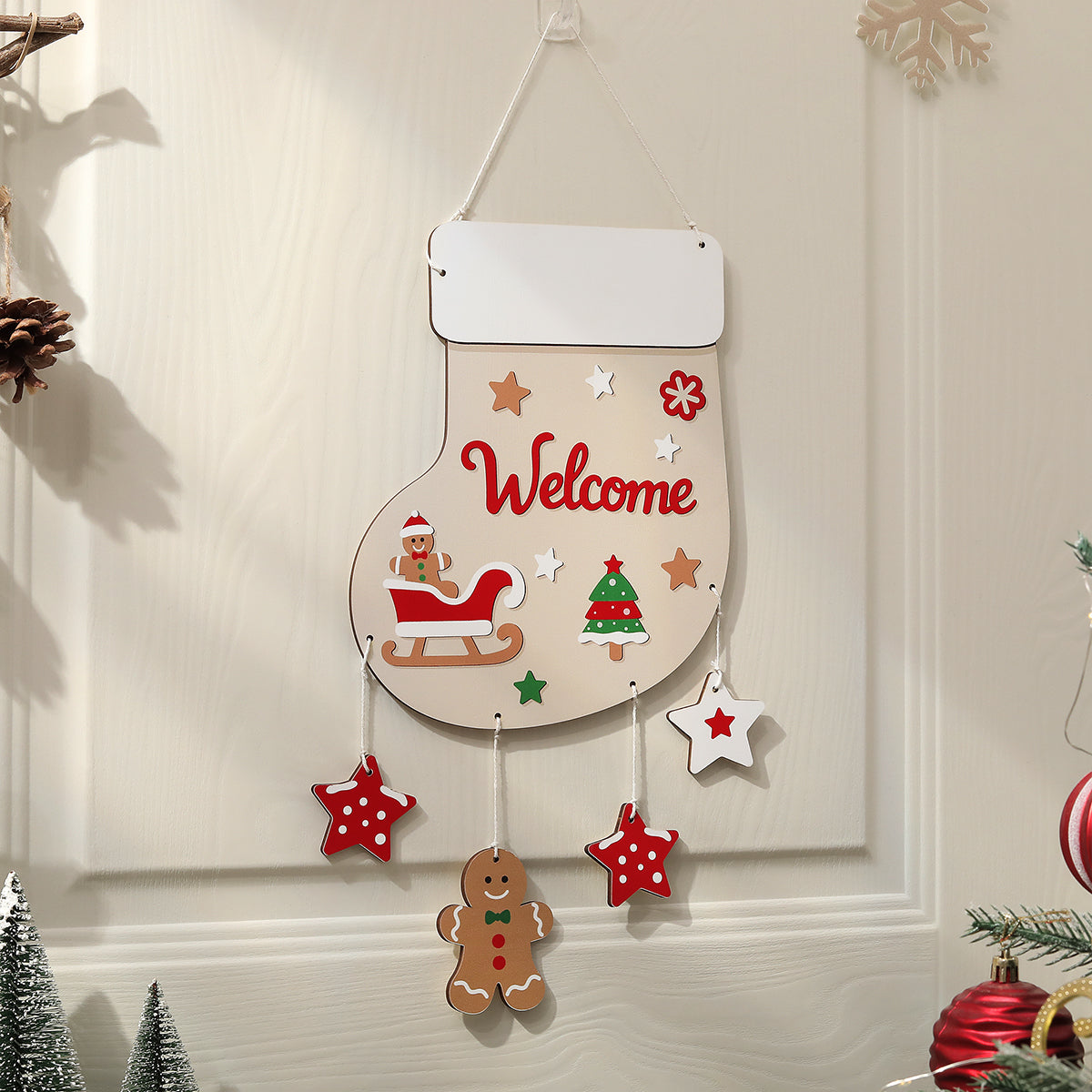 Christmas Wooden Hanging Party Background Wall Decoration Old Man Reindeer Socks Christmas Tree Han 2