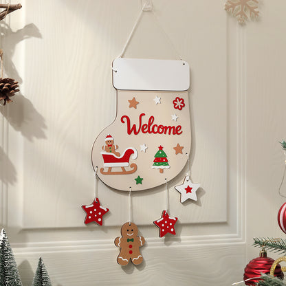Christmas Wooden Hanging Party Background Wall Decoration Old Man Reindeer Socks Christmas Tree Han 2