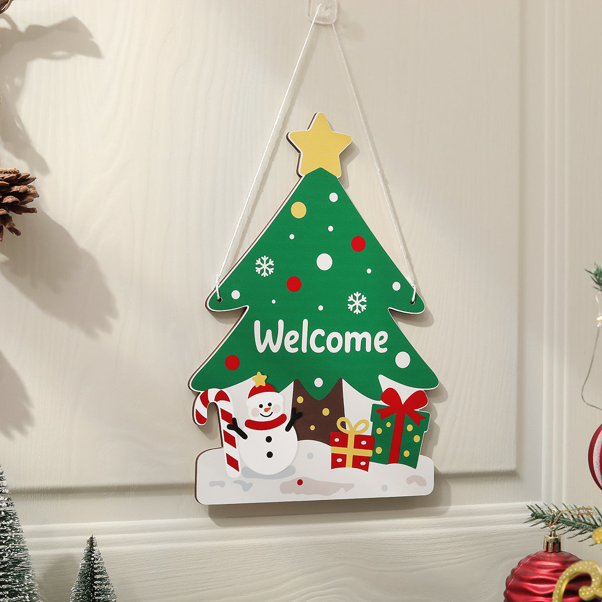 Christmas Wooden Hanging Party Background Wall Decoration Old Man Reindeer Socks Christmas Tree Han 3