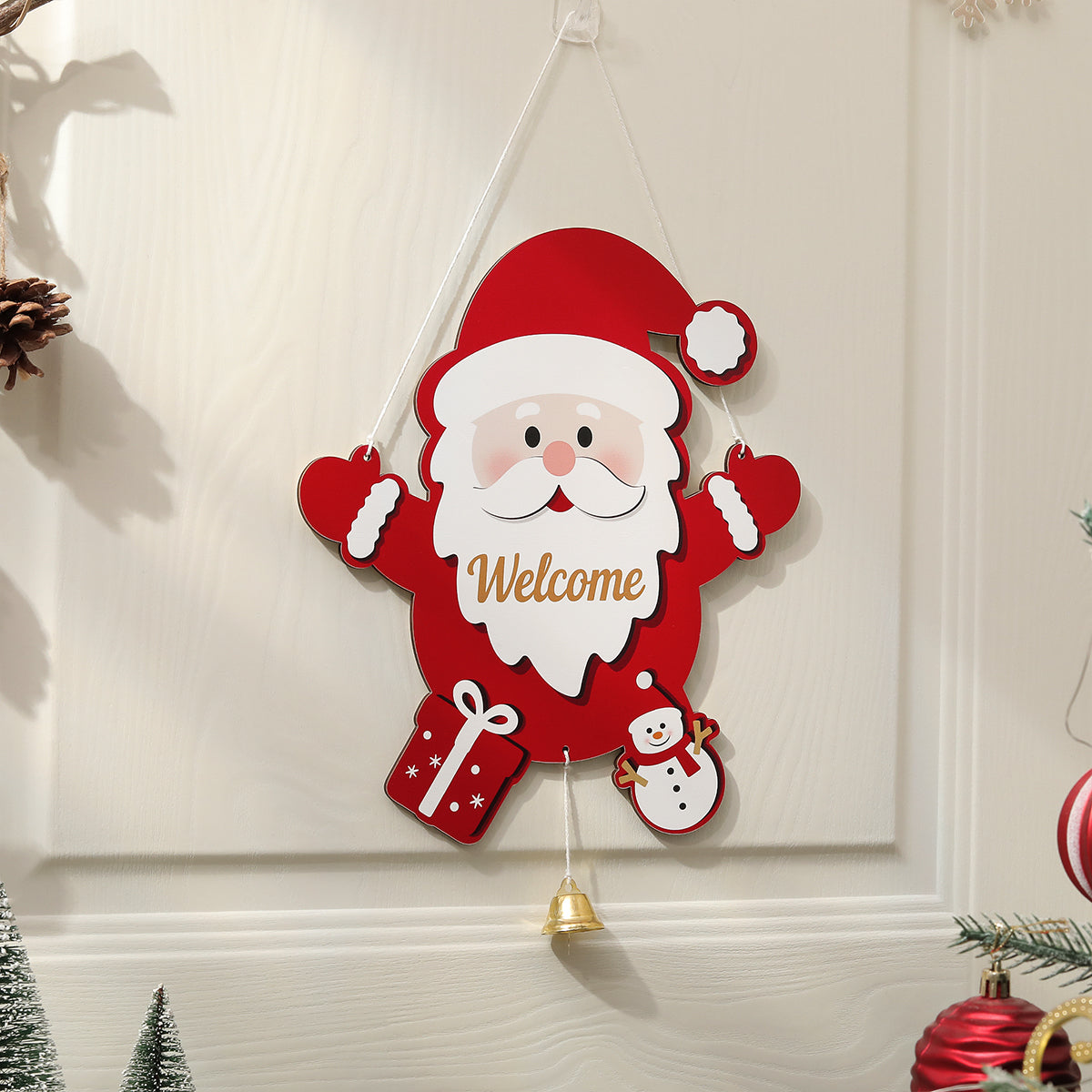 Christmas Wooden Hanging Party Background Wall Decoration Old Man Reindeer Socks Christmas Tree Han 6