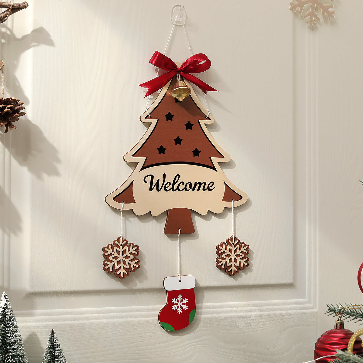 Christmas Wooden Hanging Party Background Wall Decoration Old Man Reindeer Socks Christmas Tree Han 7