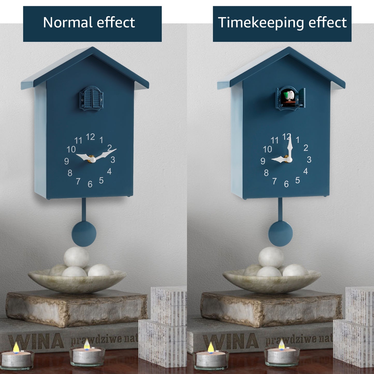Creative Wall Clock, Home Silent Cuckoo Clock with Bird Tweeting Sound, Living Room Wall Decoration