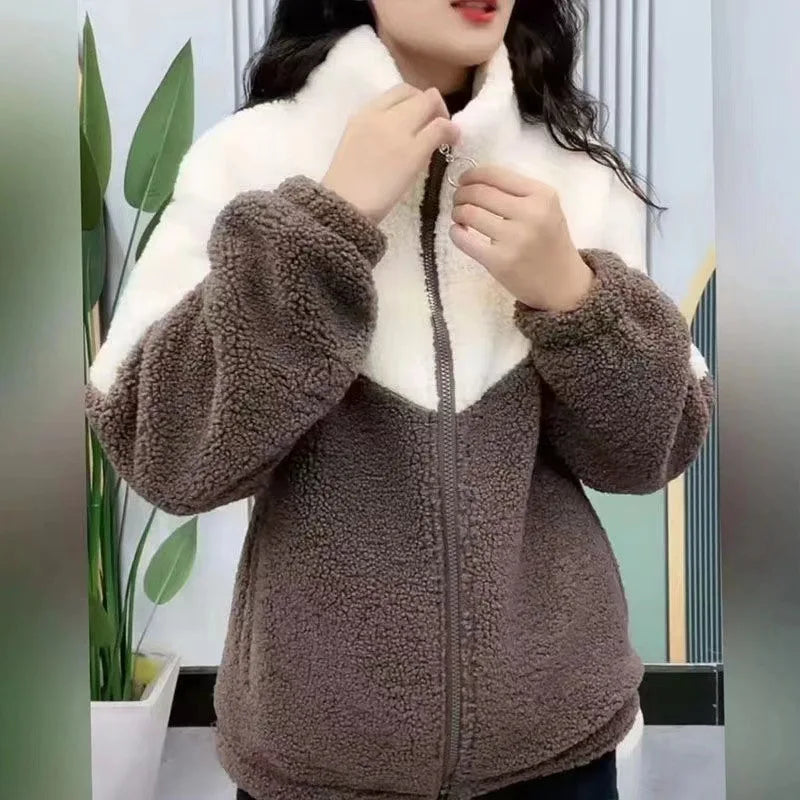 Women Jacket Thickened Lamb Fleece Quilted Top Mid Length Overcoat Warm Autumn Winter Topcoat Long  1