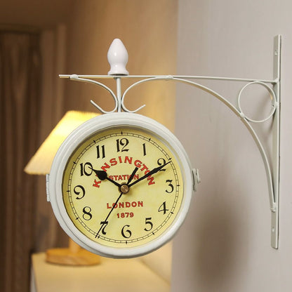Double Sided Wall Clock High Quality Durable Retro Metal Clock Home Decor Garden Decoration Train S 6