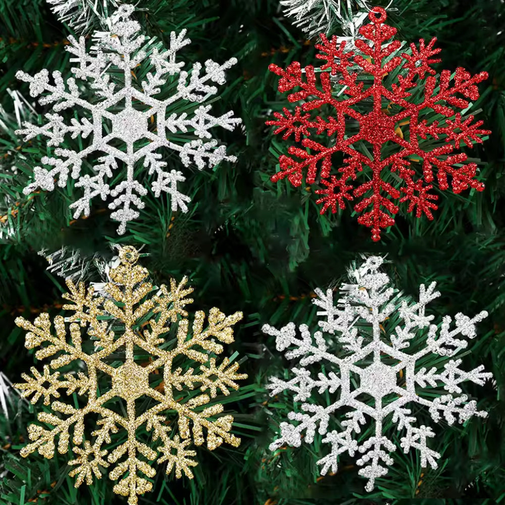 Gold Bling Snowflake, Red Christmas Tree Hanging Snowflakes, DIY Gifts Wrapping Xmas Tree Decoration