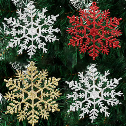 Gold Bling Snowflake, Red Christmas Tree Hanging Snowflakes, DIY Gifts Wrapping Xmas Tree Decoration