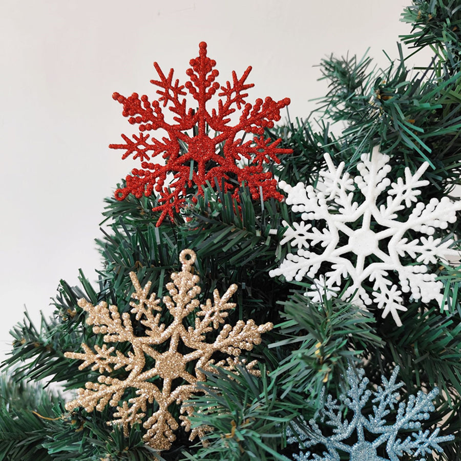 Gold Bling Snowflake, Red Christmas Tree Hanging Snowflakes, DIY Gifts Wrapping Xmas Tree Decoration