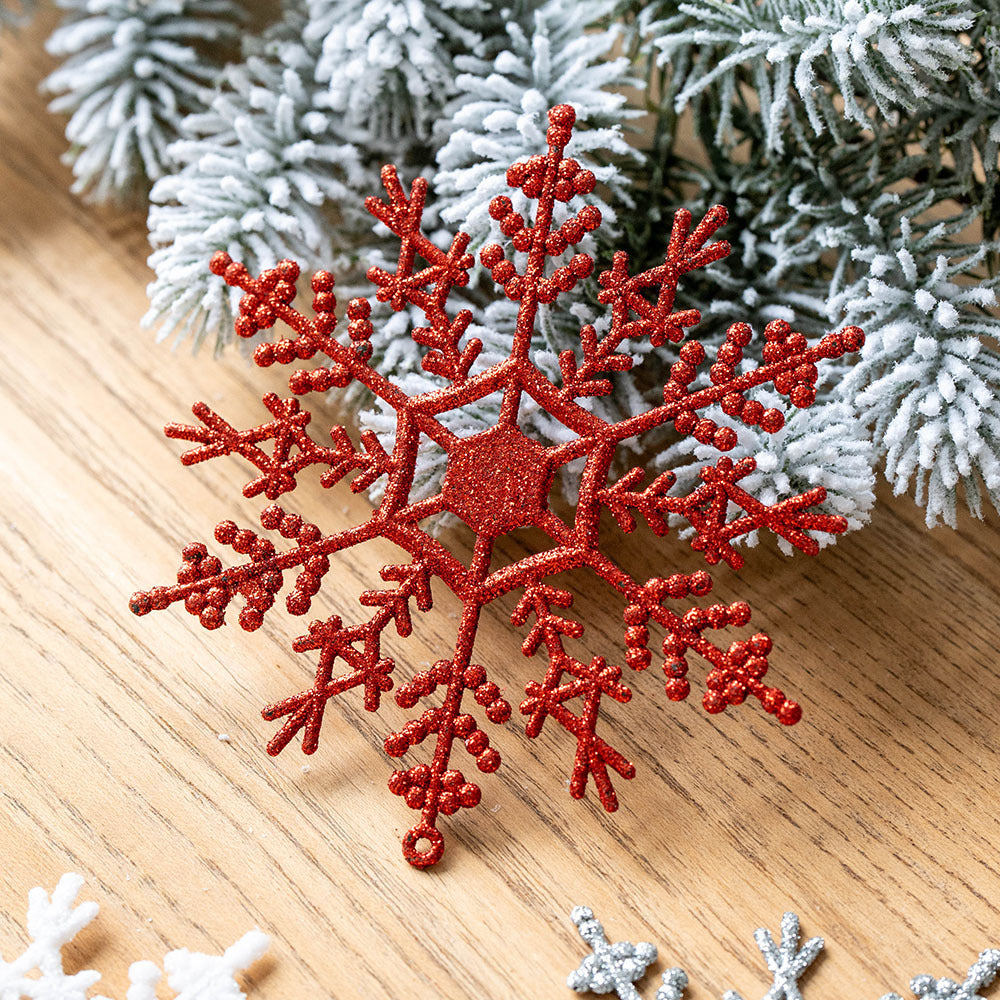 Gold Bling Snowflake, Red Christmas Tree Hanging Snowflakes, DIY Gifts Wrapping Xmas Tree Decoration