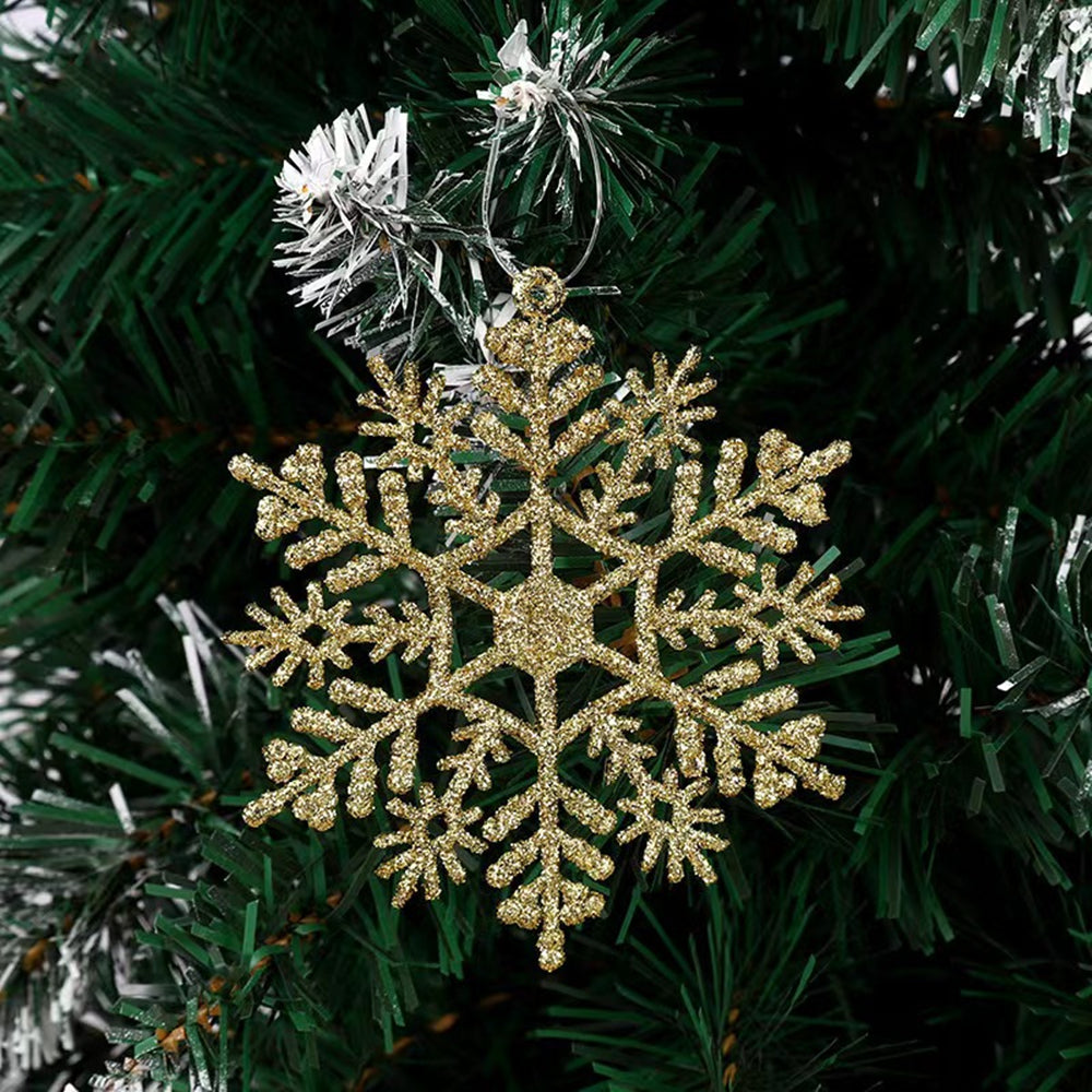 Gold Bling Snowflake, Red Christmas Tree Hanging Snowflakes, DIY Gifts Wrapping Xmas Tree Decoration
