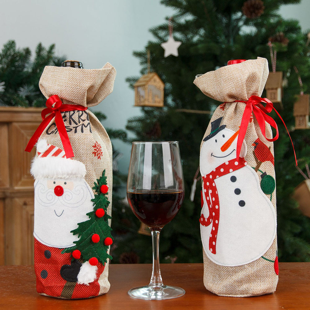 Runtowo Christmas Linen Bottle Covers, Merry Christmas Decor for Home, Xmas Navidad New Year