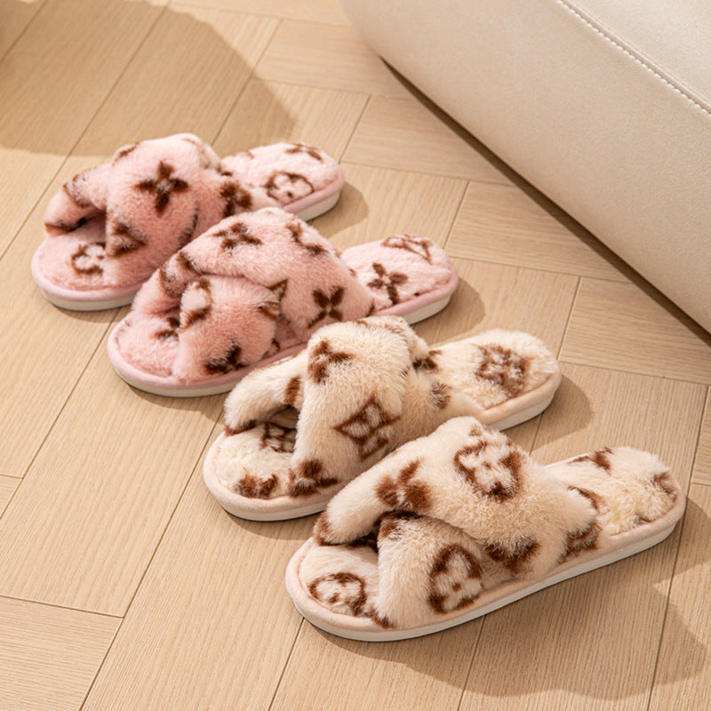 Fluffy Womens Slippers, Fashion Fuzzy Fur Slides, Autumn Winter Plush, Luxury Designer Flats, Elegant Home Footwear