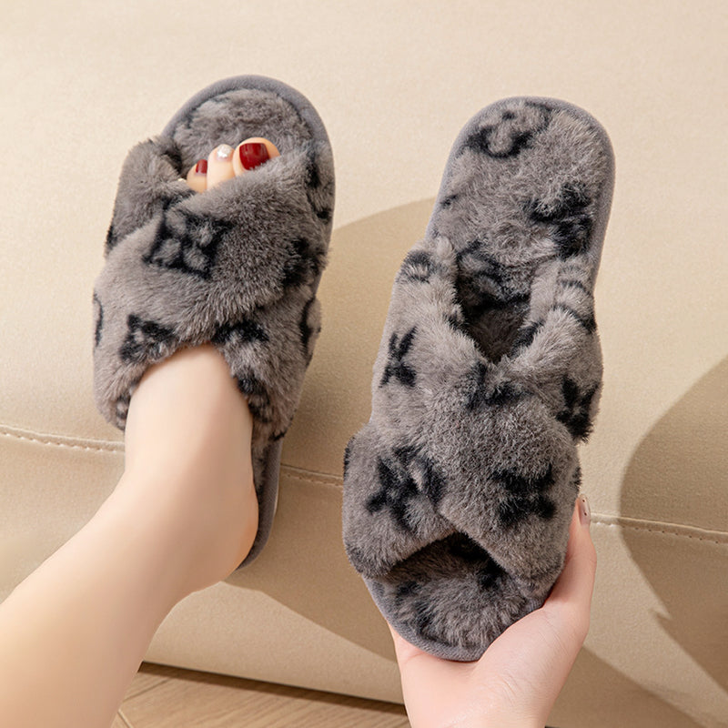 Fluffy Womens Slippers, Fashion Fuzzy Fur Slides, Autumn Winter Plush, Luxury Designer Flats, Elegant Home Footwear