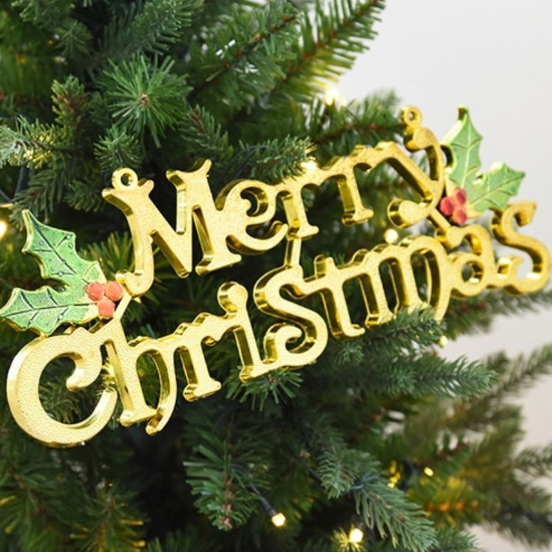 Red Berry Green Leaves Letter Tag Golden Merry Christmas English Letter Sign Ideal Christmas Party  1