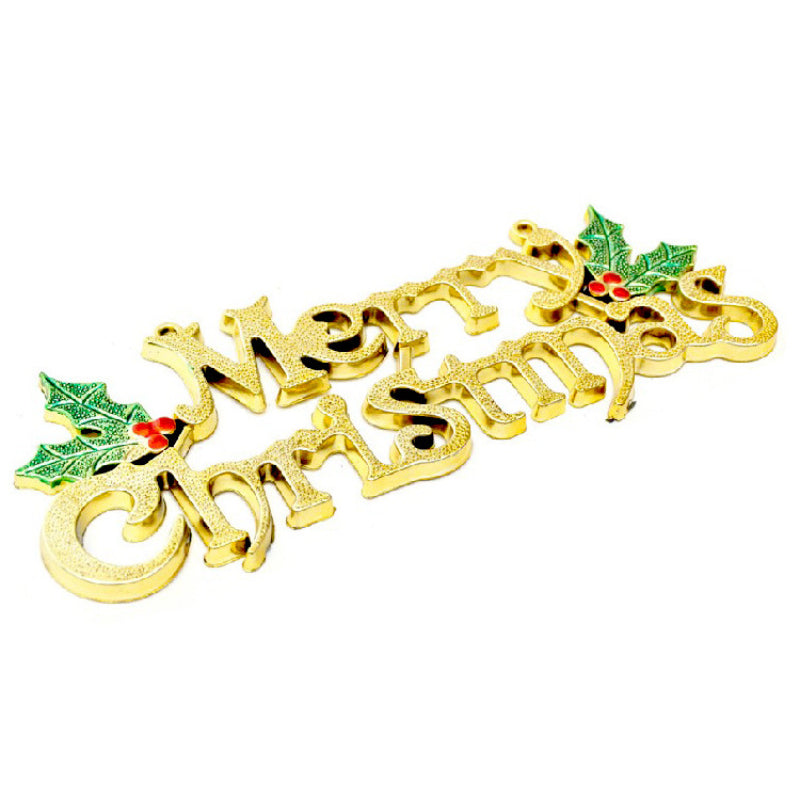 Red Berry Green Leaves Letter Tag Golden Merry Christmas English Letter Sign Ideal Christmas Party  5