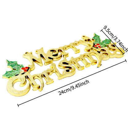 Red Berry Green Leaves Letter Tag Golden Merry Christmas English Letter Sign Ideal Christmas Party  6