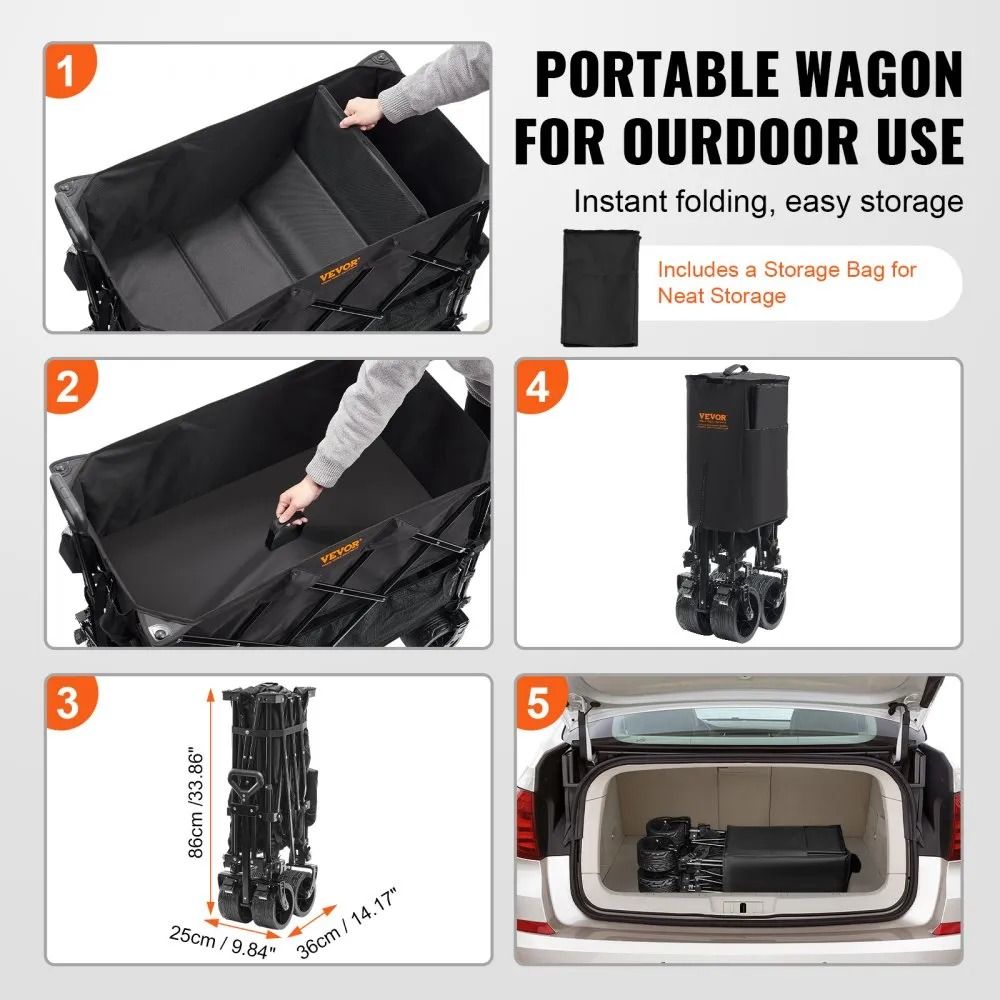 Heavy Duty Folding Wagon Cart Foldable Double Decker Wagon With All Terrain Wheels Collapsible Wago 6