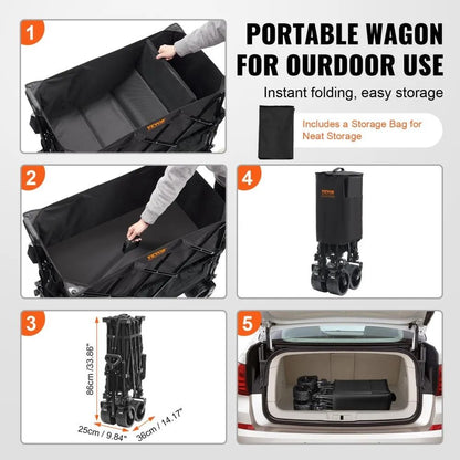 Heavy Duty Folding Wagon Cart Foldable Double Decker Wagon With All Terrain Wheels Collapsible Wago 6