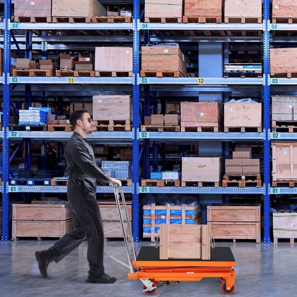 Manual Hydraulic Scissor Cart High Capacity Lift Table With Lifting Height Wheels And Non Slip Pad 2