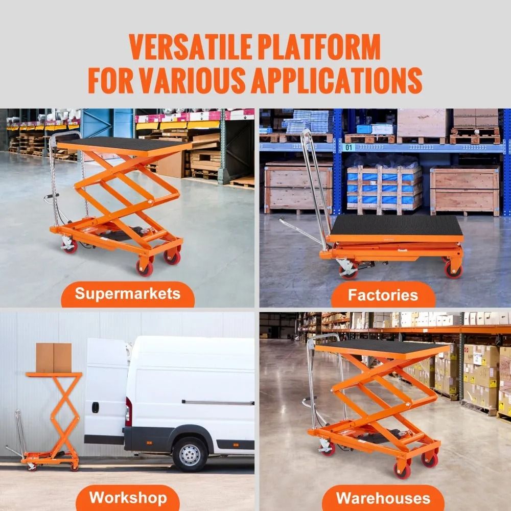 Manual Hydraulic Scissor Cart High Capacity Lift Table With Lifting Height Wheels And Non Slip Pad 5