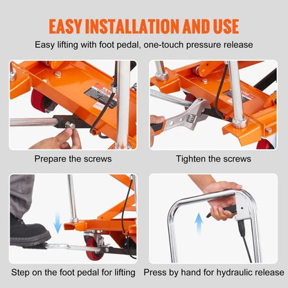 Manual Hydraulic Scissor Cart High Capacity Lift Table With Lifting Height Wheels And Non Slip Pad 6