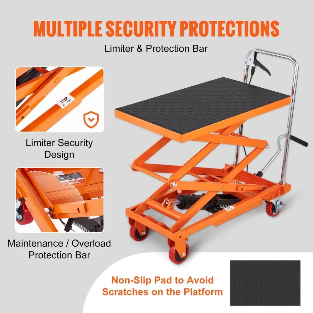 Manual Hydraulic Scissor Cart High Capacity Lift Table With Lifting Height Wheels And Non Slip Pad 4