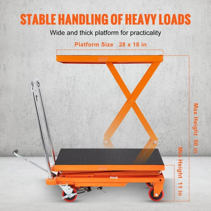 Manual Hydraulic Scissor Cart High Capacity Lift Table With Lifting Height Wheels And Non Slip Pad 7