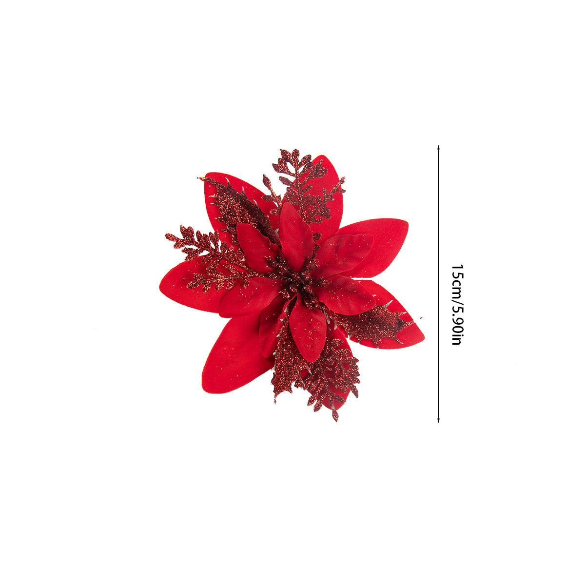 Christmas Tree Ornaments, Red Golden Silver Poinsettia Artificial Flowers, Xmas New Year Party Decoration
