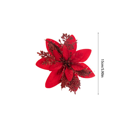 Christmas Tree Ornaments, Red Golden Silver Poinsettia Artificial Flowers, Xmas New Year Party Decoration